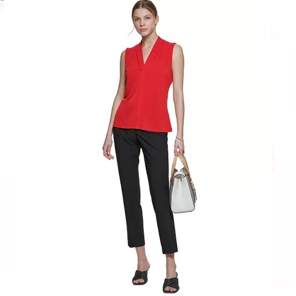 Calvin Klein Gathered V neck sleeveless top - Picture 3 of 7